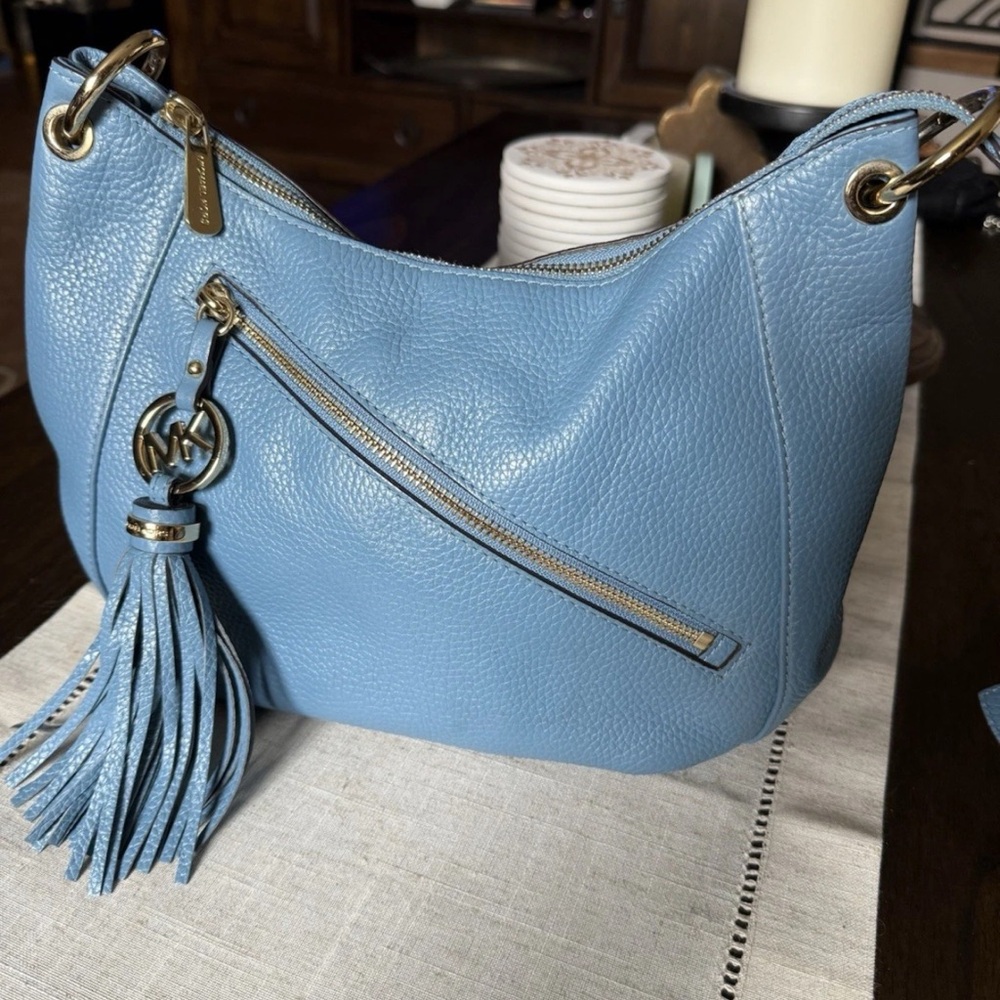 Michael Kors Sky Blue Hobo Bag with Gold Accents